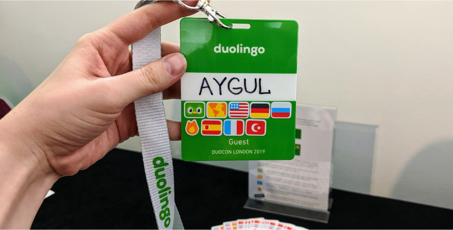 Decorated Duolingo badge with sticker flags