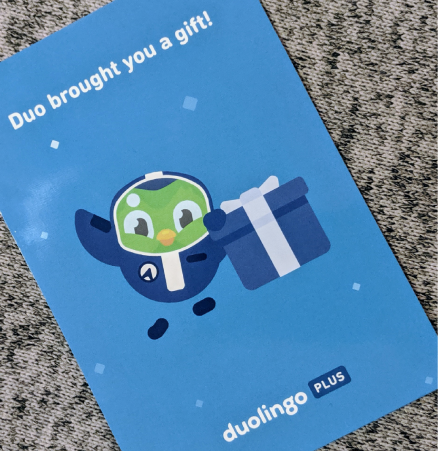 Duolingo Plus card with a gift box