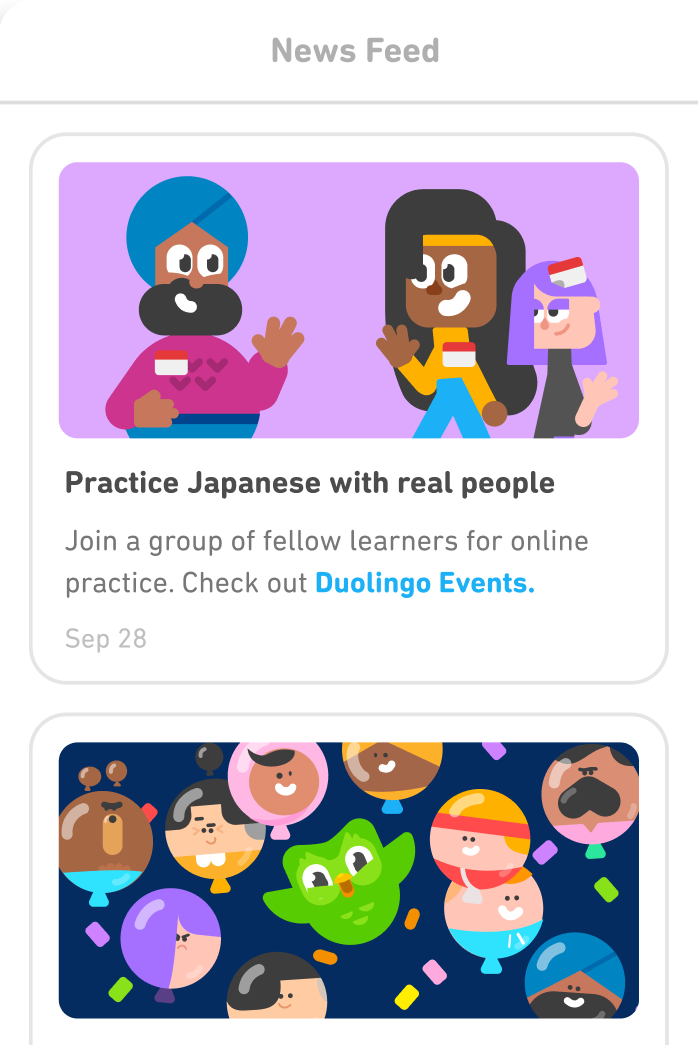Duolingo News Feed screen