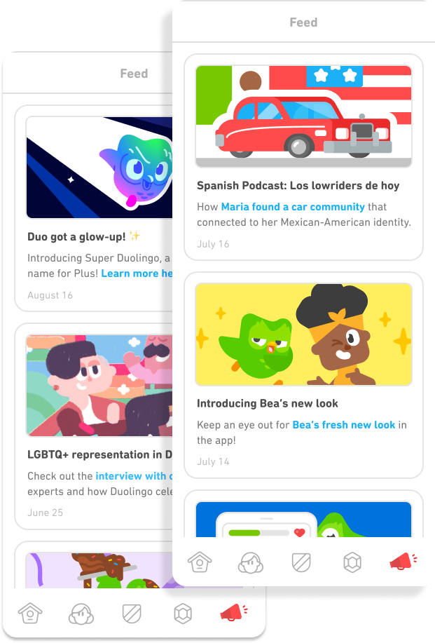 Final Duolingo News Feed designs