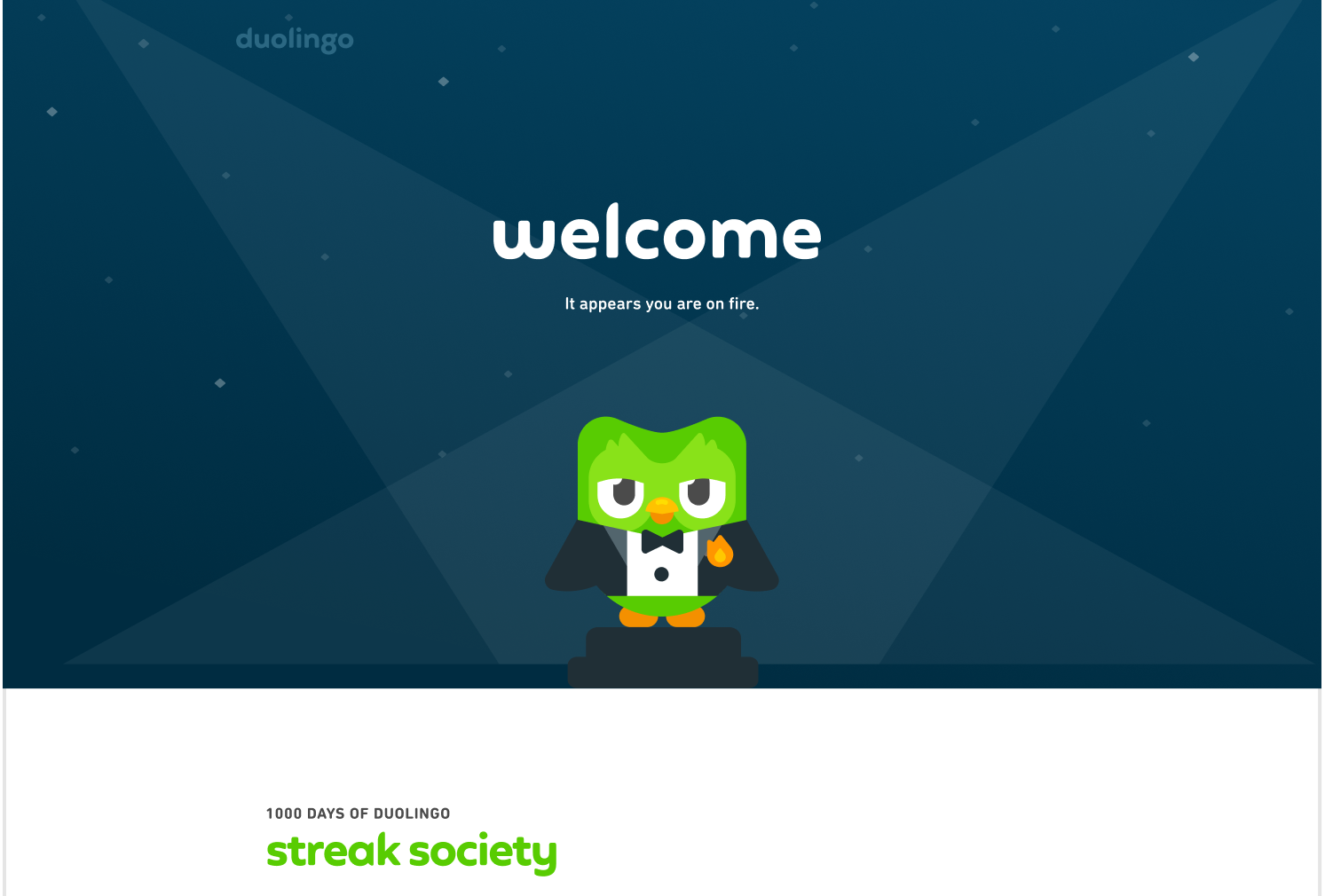 Streak Society landing page: welcome, it appears you are on fire