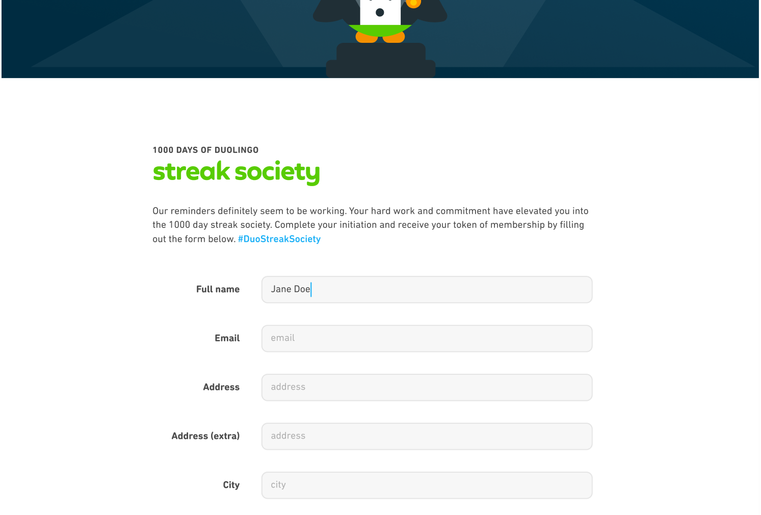 Streak Society application form