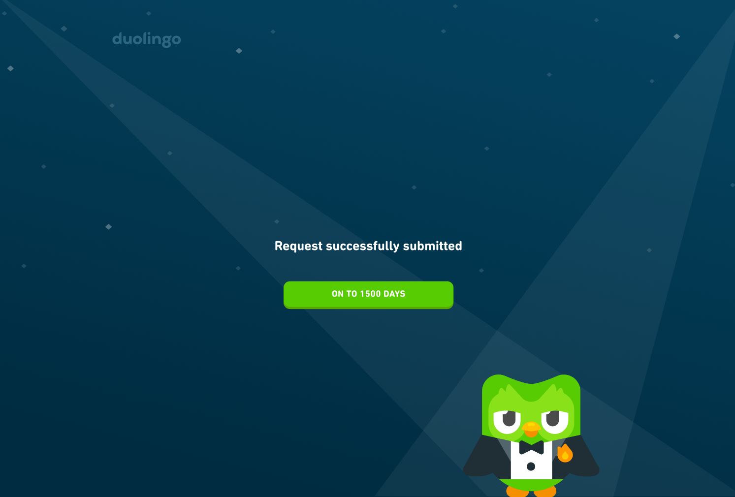 Success page: request successfully submitted