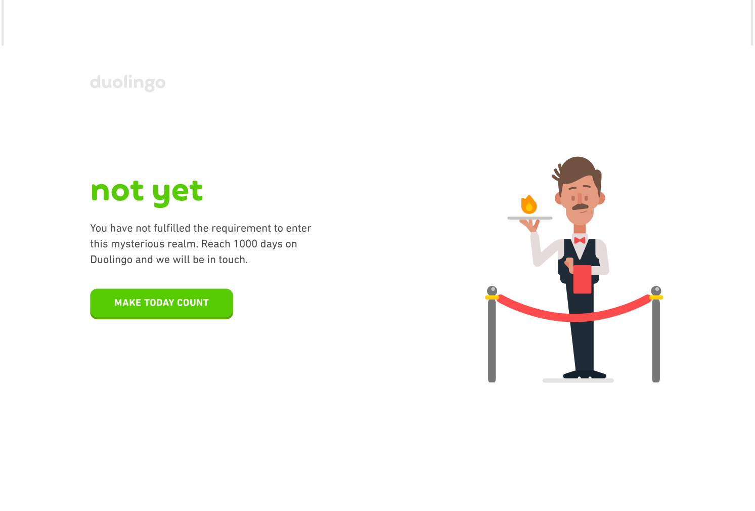 Not yet page, behind a velvet rope